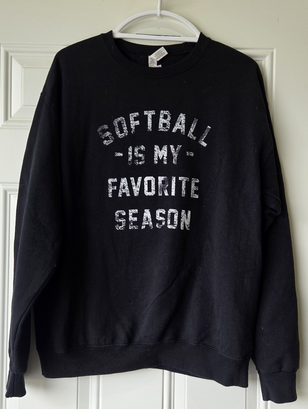 Jerzees Black Crewneck Sweatshirt with White Softball Lettering